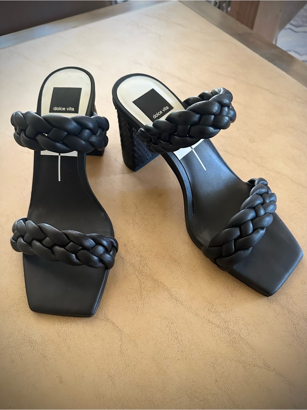 Dolce Vita Paily Braided Double Strap Block Heel Sandals Black Stella 8.5